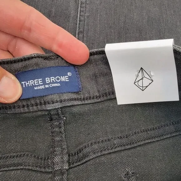 Three Brome Black Denim Straight Pencil Skirt Raw Hem NEW Size 26 Junior L - Picture 8 of 11